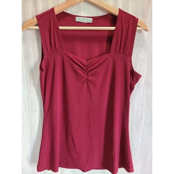 Vintage Suzie Red Tank Top Sleeveless Blouse Size S Stretch Knit Y2K Style - Picture 1 of 6